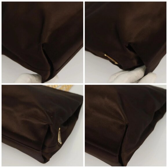 PRADA Chain Tote Bag Satin Brown Gold Auth 127862 - Picture 14 of 16